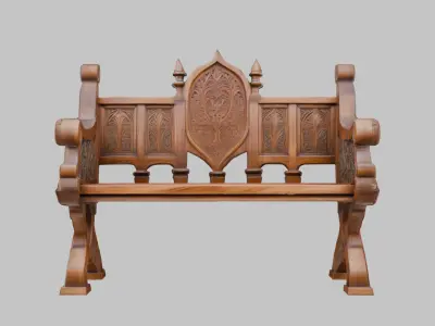 Ornate Wooden Bench Low-poly 3D model