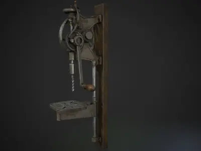 Hand Crank Drill Press Low-poly 3D model