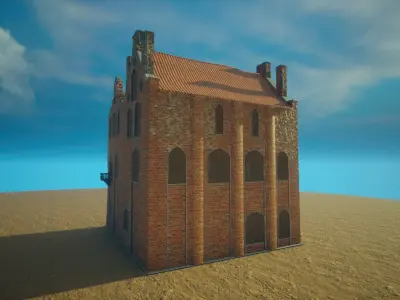 Medieval House library- interior and exterior design Low-poly 3D model