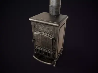 Vintage Cast Iron Stove Low-poly 3D model