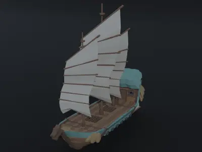Cartoon fantasy asion ships 2 Polygonal Style Low-poly 3D model