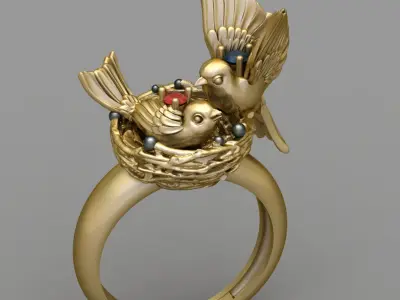 Antique Bird Nest Diamond Ring 3D print model