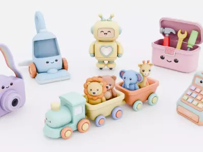 Low Poly Cute Toy Props Bundle Low-poly 3D model