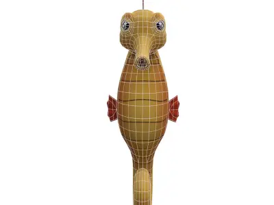 Yellow Seahorse Cartoon  Animated  Low-poly 3D model