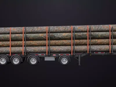 Logging Trailer 01 Black with load Single Mat All PBR Textures Low-poly 3D model