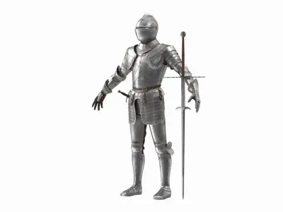 Medieval Knight Plate Armor with Zweihander Rigged for Cinema 4D 3D model