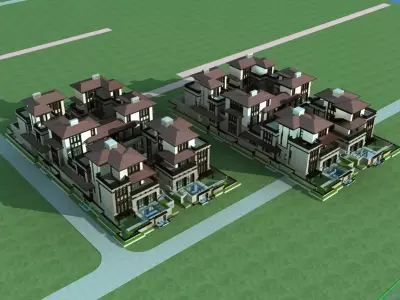 Villa two buildings in minecraft 3D model