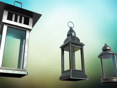 Metal lantern in vintage and modern style Low-poly 3D model