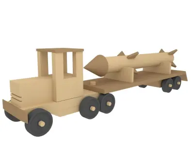 Wooden war toys machines Low-poly 3D model