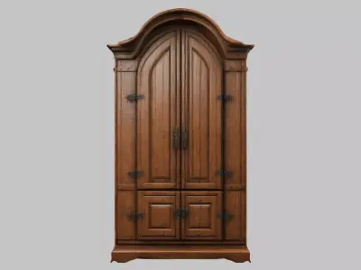 Wooden closet Medieval Furniture tall interior decor Low-poly 3D model