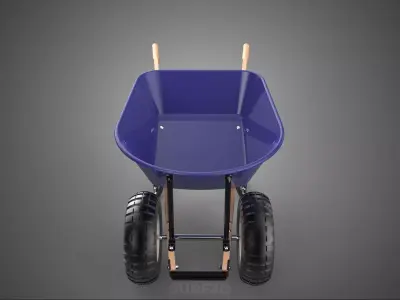 PURPLE BLUE BUCKET TRAY CART WOOD HANDLES TWO WHEEL WHEELBARROW 3D model