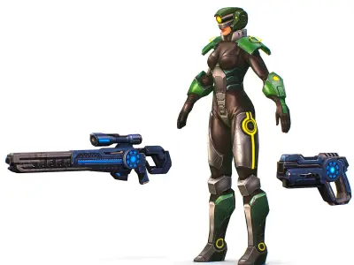 Cartoon Sci-Fi Cyborg Drone Sniper Soldier Low-poly 3D model 2