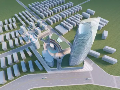 Architecture futuristic skyscraper in middle of city 3D model
