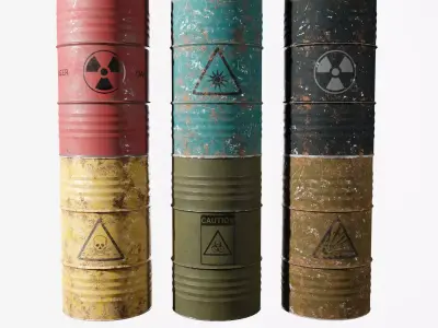 Collection Of Damaged Oil Barrels By Nikdox Low-poly 3D model