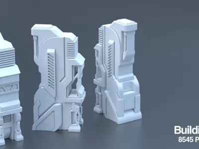 Sci Fi Building Pack - 6 Futuristic Skyscraper Architecture  Set Low-poly 3D model