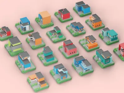 Low Poly Modern House Pack - 20 Houses 04 Free low-poly 3D model