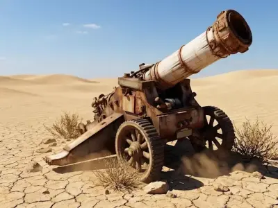 Abandoned Desert Field Cannon 3D Model Low-poly 3D model