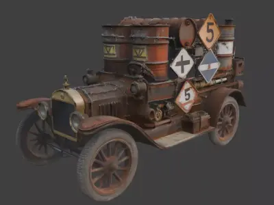 20th Century Post-Apocalyptic Brass Era Car 3D Model Low-poly 3D model