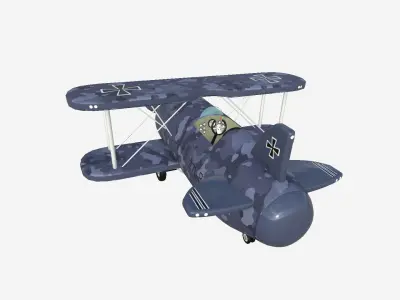 Airplane Cartoon A10 Blue Camouflage - Classic Aircraft Low-poly 3D model
