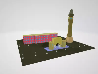 School with different assets 3D model