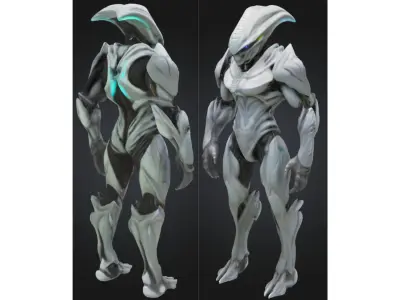 White Armored Alien Soldier Sci Fi Low-poly 3D model