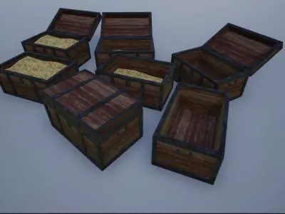 Lowpoly Animated Empty and Full Treasure Chests 2 Low-poly 3D model