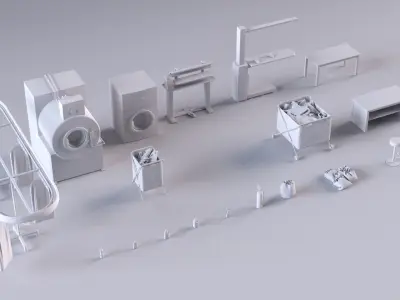 Dry cleaner Industrial store iron public laundry dryer interior 3D model