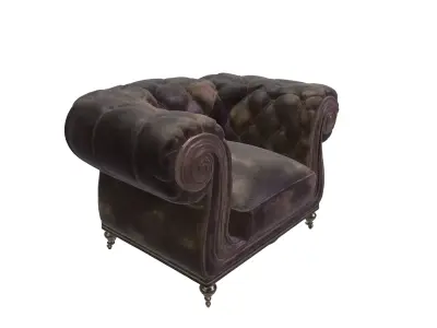 Vintage Tufted Leather Armchair Classic Chesterfield Style 3D model
