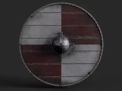 Slavic round wooden shield-painted red and white Low-poly 3D model