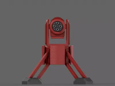 PBR Turret Gun 04 Red Low-poly 3D model
