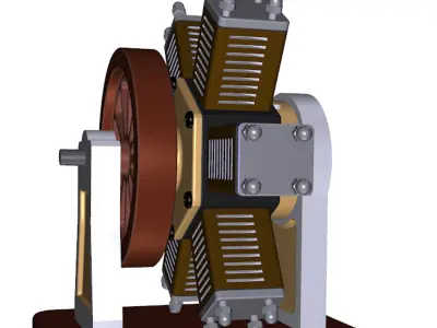 6 cylinder radial engine Low-poly 3D model