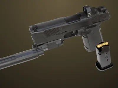 Pistol 03 Black Generic All PBR Unity UE Textures Low-poly 3D model