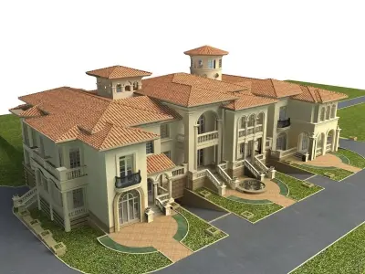 Villa mansion on field 3D model purchase