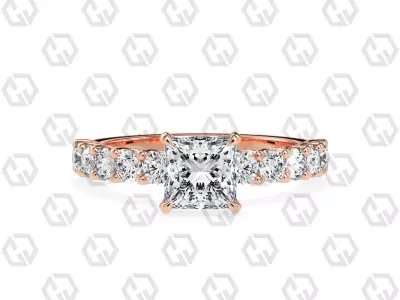Ring 98 Princess Shape prong set round on shank with Gems 3D print model