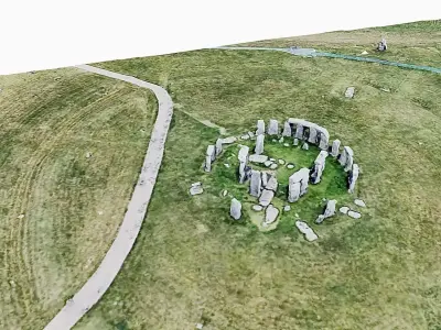 Stonehenge circular mound in middle of grassy field Low-poly 3D model