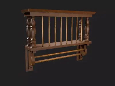 Wooden Wall Shelf Rack Low-poly 3D model