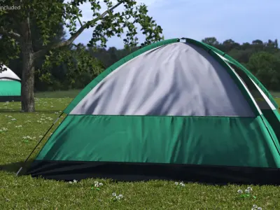Portable Tent Ceiling Fan with Hook Attachment Yellow 3D model