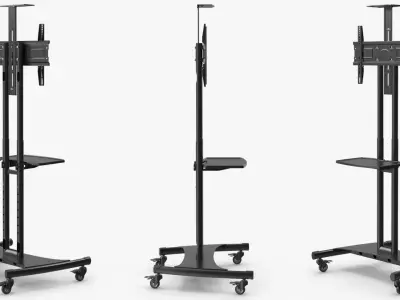 Mobile TV Stand with Shelf Black 3D model