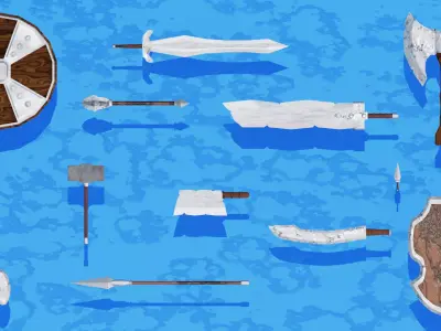 Low Poly Weapon Set for RPG Games Swords  Axes and Shields Low-poly 3D model