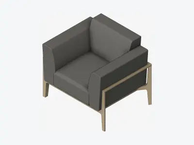 Furniture - Sofa - Contemporary - Oak - Armchair Low-poly 3D model