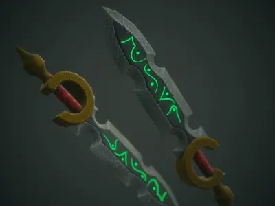 Low poly pbr sword with glowing letters Low-poly 3D model