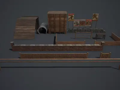 Military Training Camp Set Low-poly 3D model
