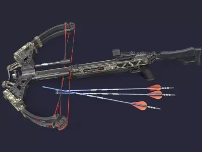 Crossbow and arrows Low-poly 3D model