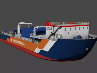 Oil spill response barge 3d model Low-poly 3D model