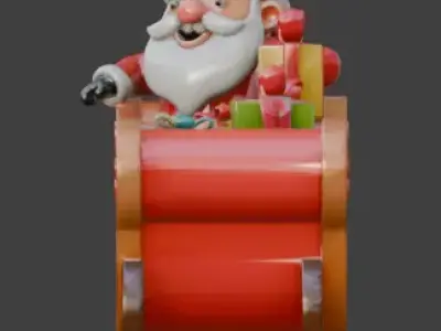 Title Stylized Santa Claus Sleigh 3D Model Low-poly 3D model