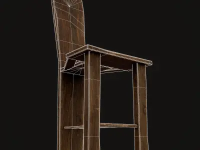 Unique Medieval Wooden Tall Chair Low-poly 3D model