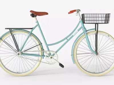 Retro Step Through City Bicycle with Basket 3D model