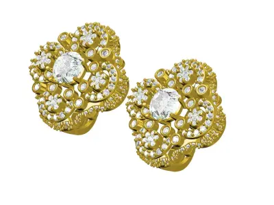 Antique Floral Design Art Deco Diamond Earring 3D print model