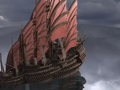 Kings Asian Red Fin sailed Ship 3D 3D model