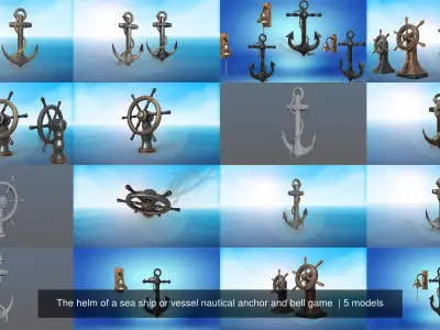 The helm of a sea ship or vessel nautical anchor and bell game  3D Model Pack
